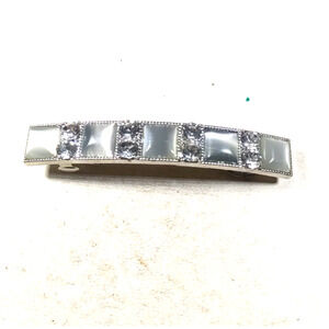 Hair Barrette Tension Clip Pearlized Clear Rhinestone Church Wedding